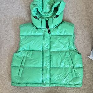 Aritzia Bright Green Hooded Puffer Vest